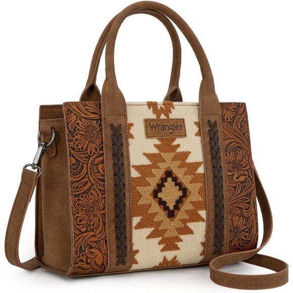 Elegant Wrangler Aztec Tote Bag - Vintage Floral Leather Handbag for Women
